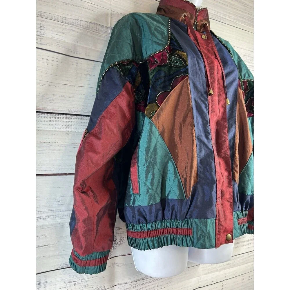 Vintage Westbound Windbreaker Womens L Petites Velvet Burnout Floral Jacket 80s - Picture 3 of 16